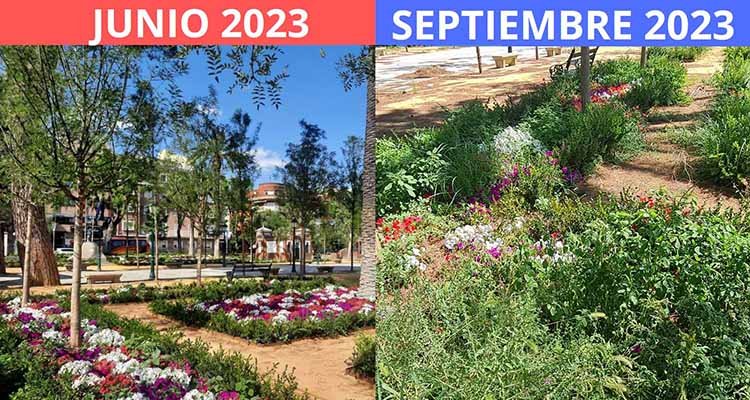 Antes y después de un parterre a la entrada de los Jardines del Prado / PSOE Talavera.