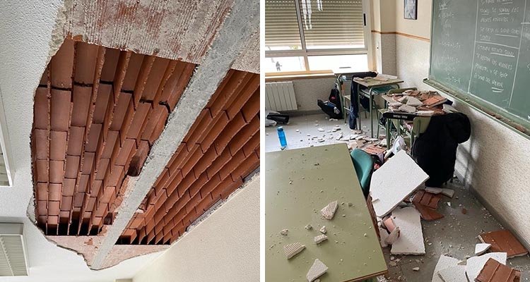 Susto en un colegio de Villacañas tras derrumbarse parte del techo de un aula