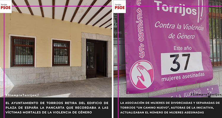 Claman en Torrijos por retirar la pancarta de las mujeres asesinadas por el machismo