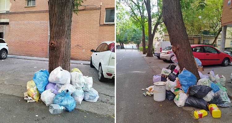 Basura en el suelo por la nueva ubicación de unos contenedores en Talavera