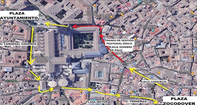 Activan el circuito peatonal unidireccional para ganar fluidez en el centro de Toledo